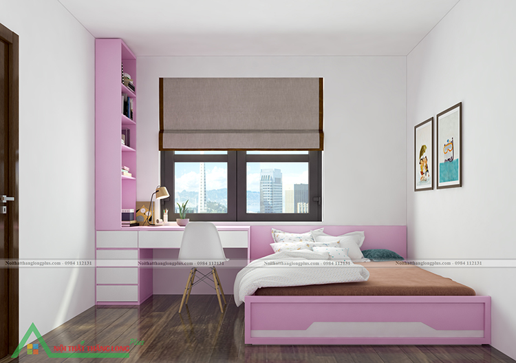 Không gian phòng ngủ màu hồng dành cho bé
