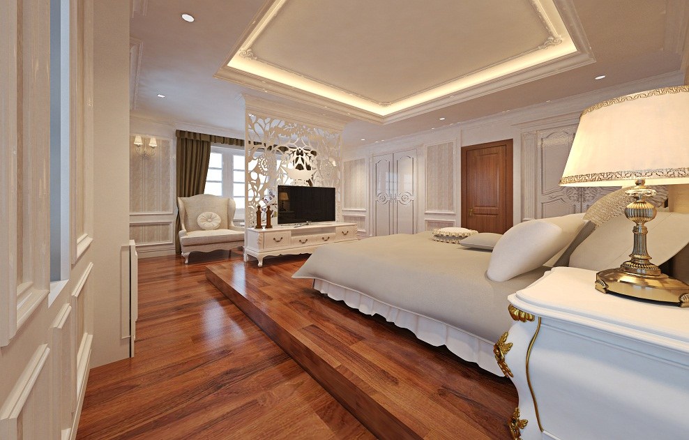 4 quy tắc vàng về sàn gỗ màu tối khi thiết kế nội thất biệt thự tân cổ điển