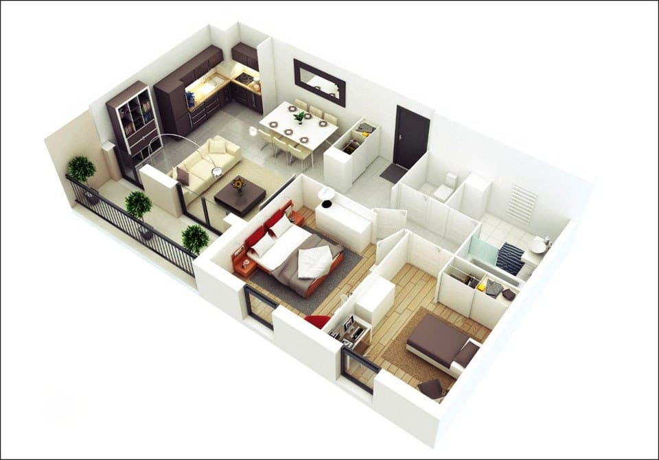 Thiết kế nhà đẹp với 2 phòng ngủ đầy đủ tiện nghi cho chung cư