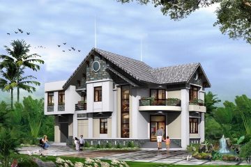 Thiết kế thi công biệt thự 2 tầng chữ L tiện nghi