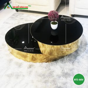 [BT14] Bàn trà xoay 360 độ, inox mạ titan vàng bóng gương