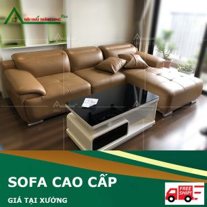 Ghế sofa cao cấp bọc da màu nâu