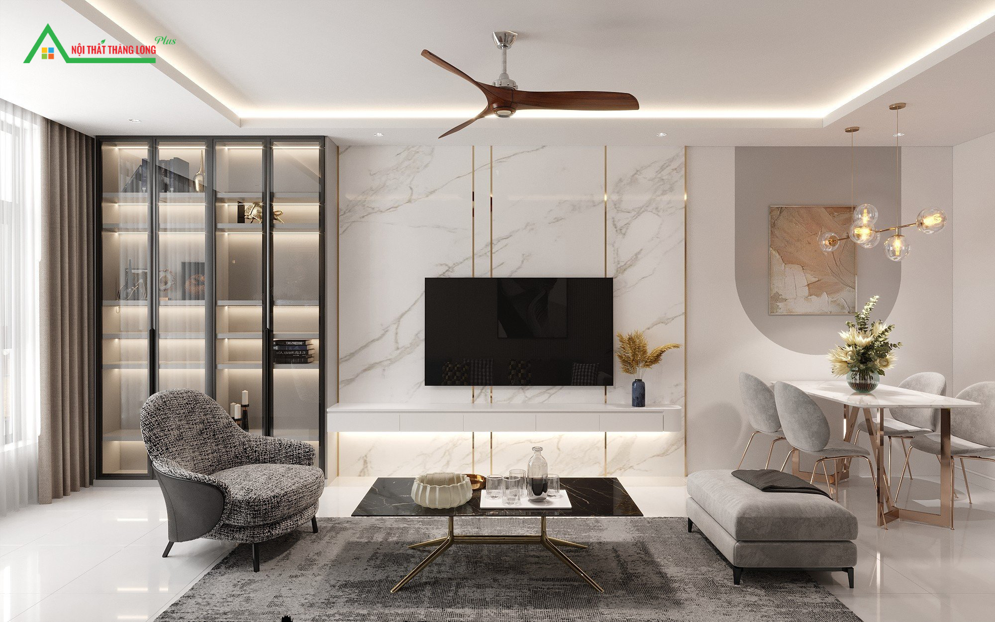 Kệ tivi với tông màu sáng mang đến sự hiện đại