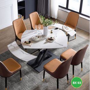 [BA23] Bàn Ăn Thông Minh Mở Rộng Nhập Khẩu, mặt Ceramic, 6 ghế da cao cấp
