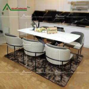 [BA30] Mẫu bàn ăn 6 ghế MILOTTI chân chữ V mặt đá CERAMIC