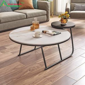 [BT31] Bàn trà đôi chân thép sơn tĩnh điện mặt đá Ceramic
