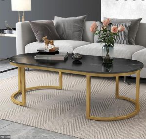 [BT28] Bàn trà chân thép sơn tĩnh điện mạ vàng