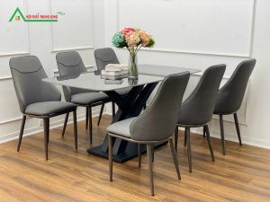 [BA09] Bàn ăn nhập khẩu bộ 6 ghế chân X cong